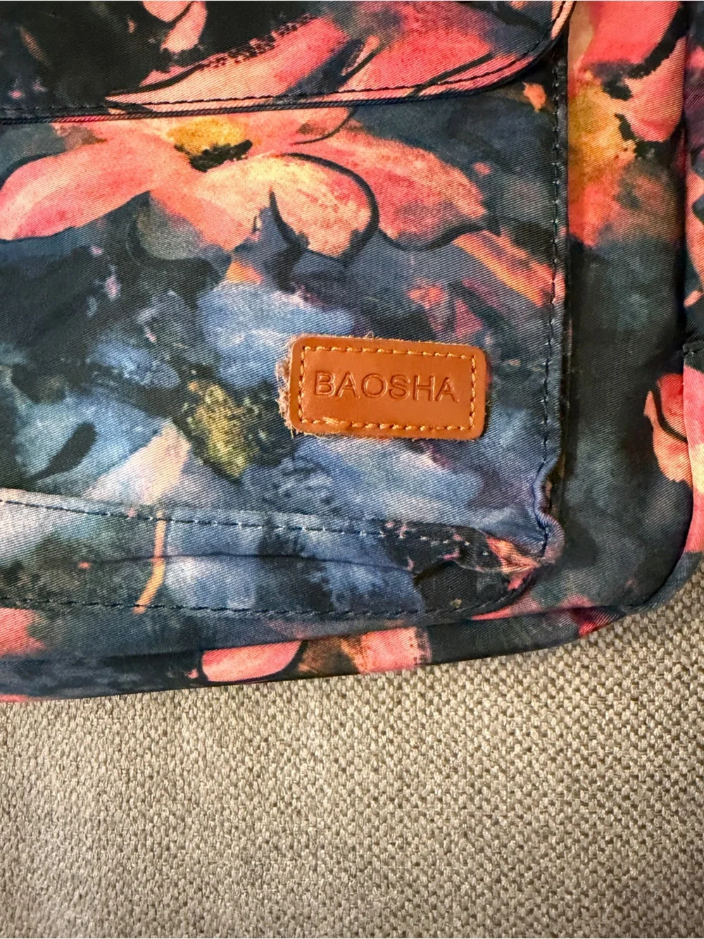 Floral Navy and Pink Laptop Briefcase with Tan Trim